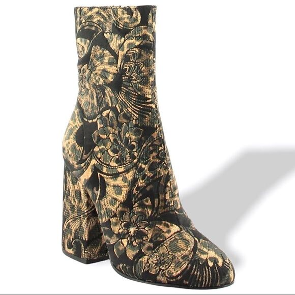 ASH WOMEN’S AS-FLORA MID-CALF BLOCK-HEEL BOOTS IN GOLD & BLACK WOMEN SIZES 9, 10 - Picture 3 of 15